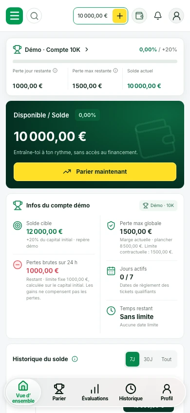 Capture réelle de BetFunding : Accueil